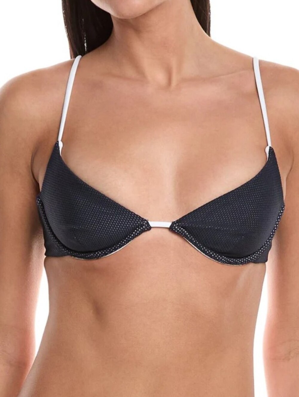 Onia Blue Textured Underwire Bikini Top with White Straps